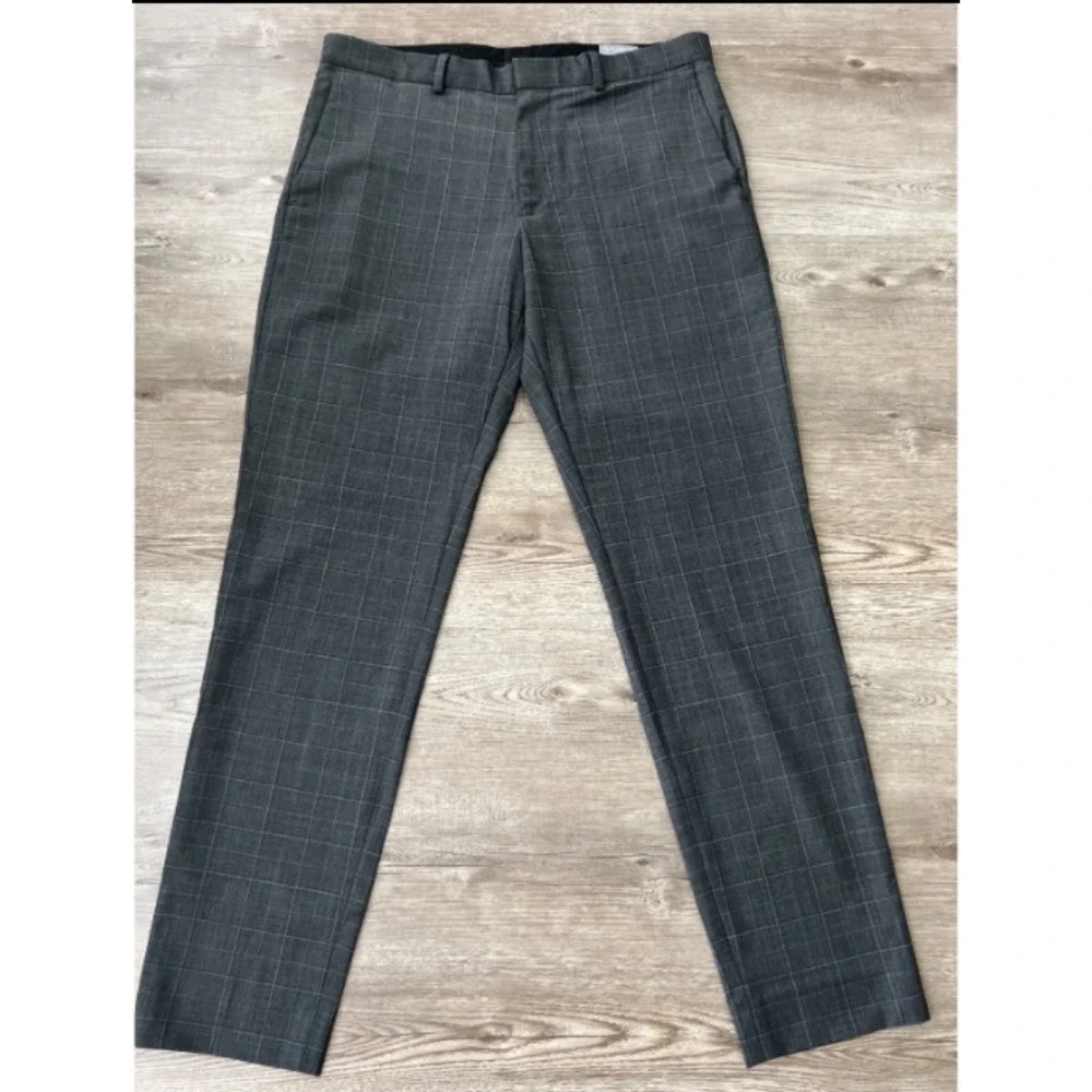 Club Monaco Sutton Slim Fit Pants Mens 32x32 Gray Plaid Wool Blend